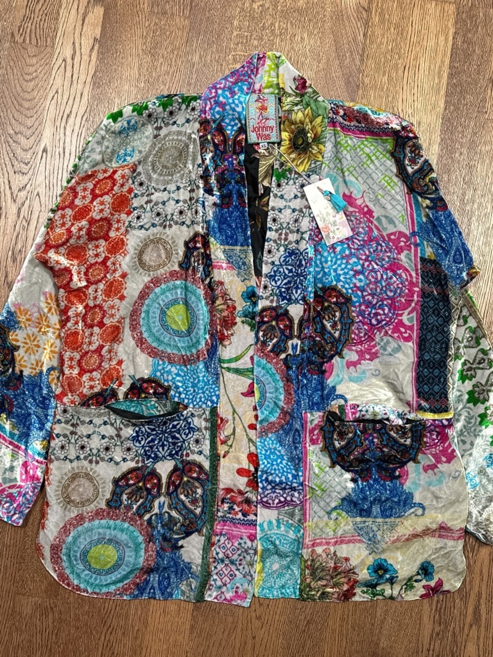 Johnny Was Gigi Rayon Silk Velour Kimono Open Cardigan Sweater Womens XS